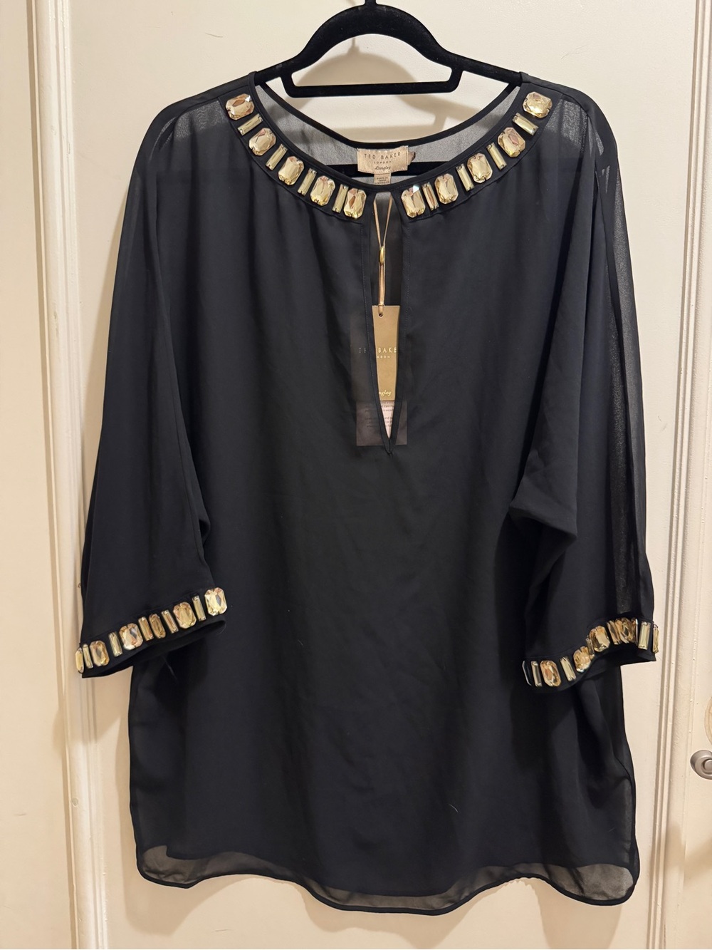 NWT Ted Baker Langley Collection Black Swim Coverup Tunic with Gold Jewel Trim